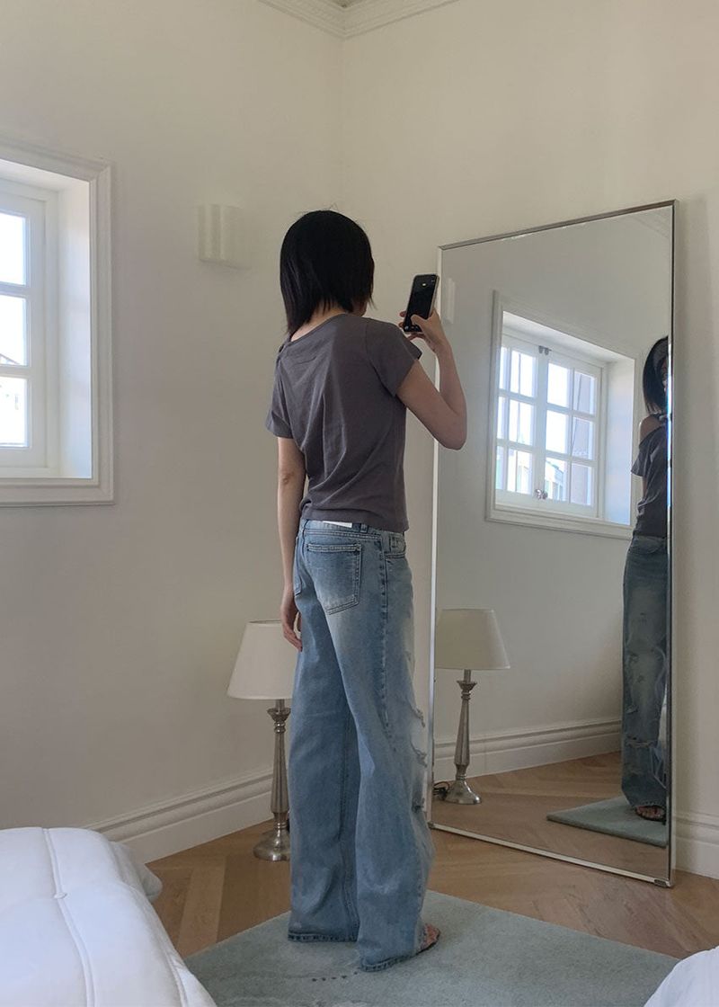 DAMAGE STRAIGHT DENIM (S-L)