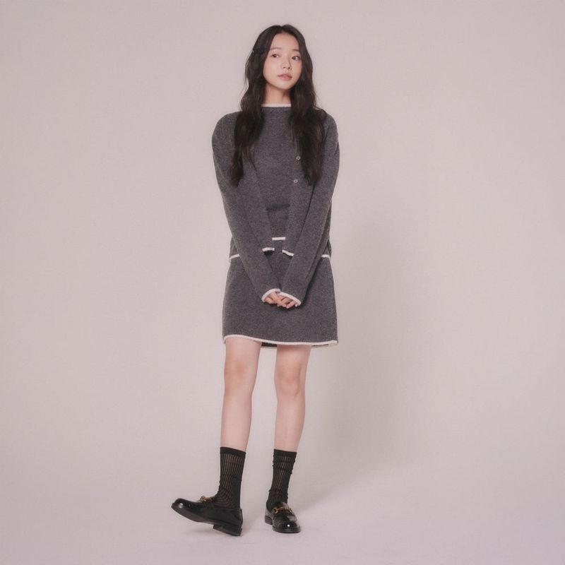 mellotory(メロートリー)の「LINE BOUCLE KNIT MINI SKIRT (DEEP GRAY)(Skirts)」