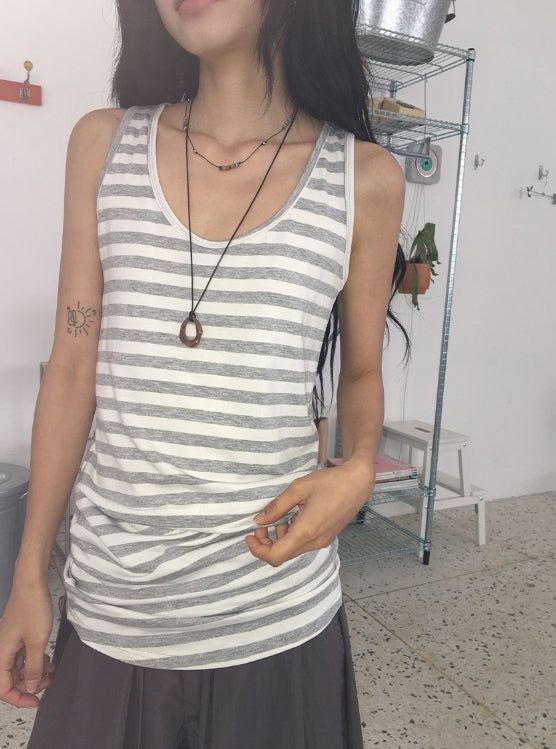Casane Round Layered Stripe Long Sleeveless