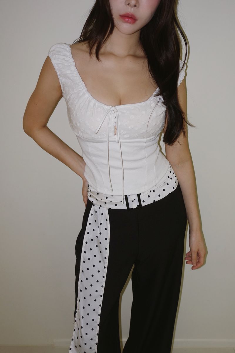 Dot Scarf Belt Long Slacks Pants