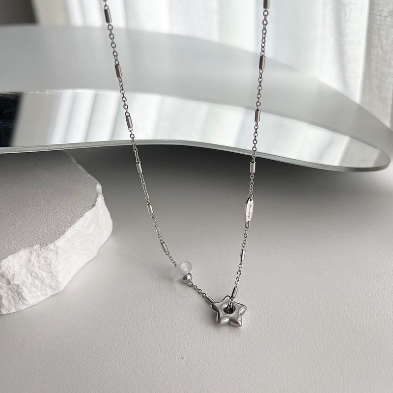 stb hip star y2k stainless steel star white crystal gemstone layered two-way ball necklace