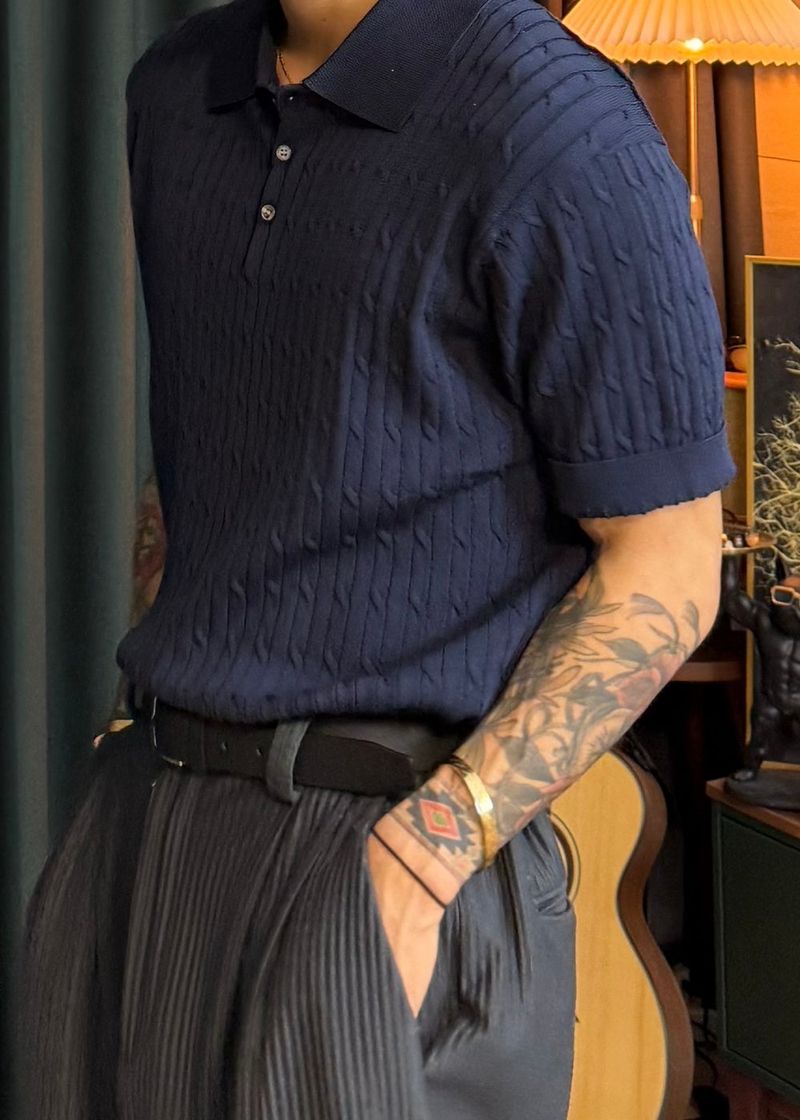 S/S Cable Collar Short Sleeve Knit 8COLOR