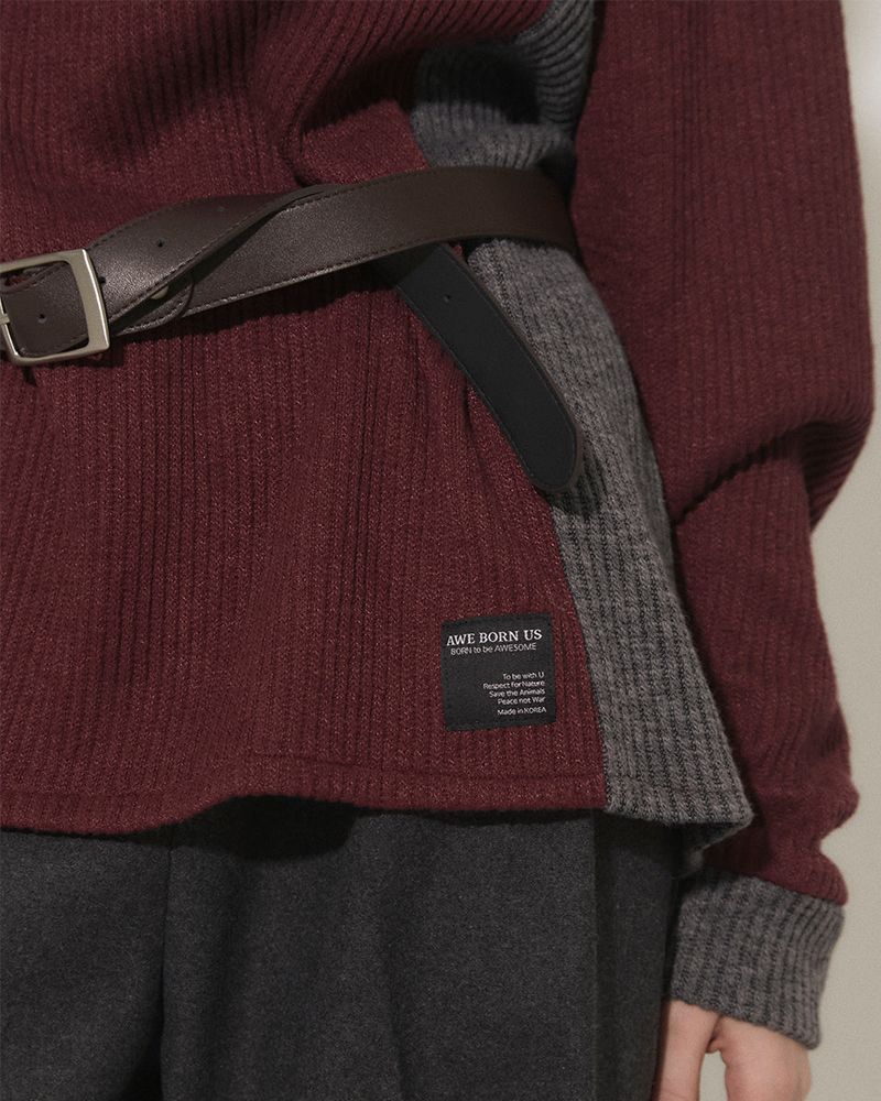 PANEL TURTLENECK PULLOVER [BURGUNDY]
