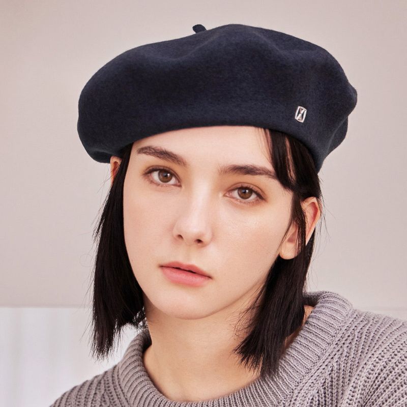 VA Square Stud Wool Beret / Gray