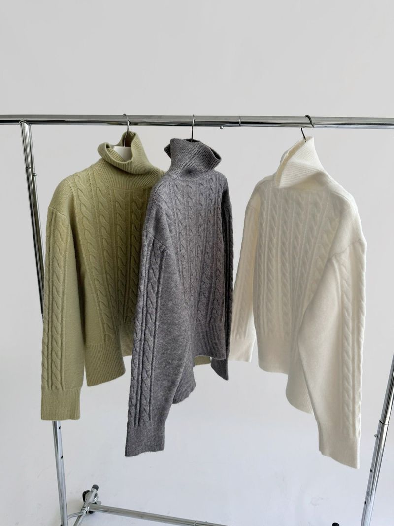 Jacquard Turtleneck Twisted Wool Knitwear