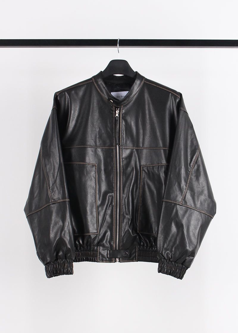 NON COLLAR LEATHER JACKET