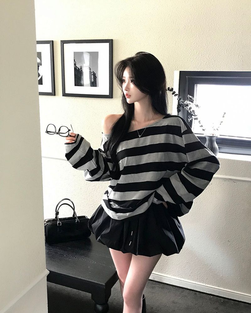 BEIDELLI（ベイデリー）の「[MADE] Coming, striped off shoulder T-shirt（Tops）」
