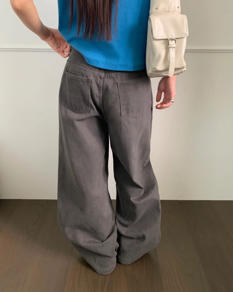 [ORIGINAL] Grain Pintuck Low-Rise Wide Pants