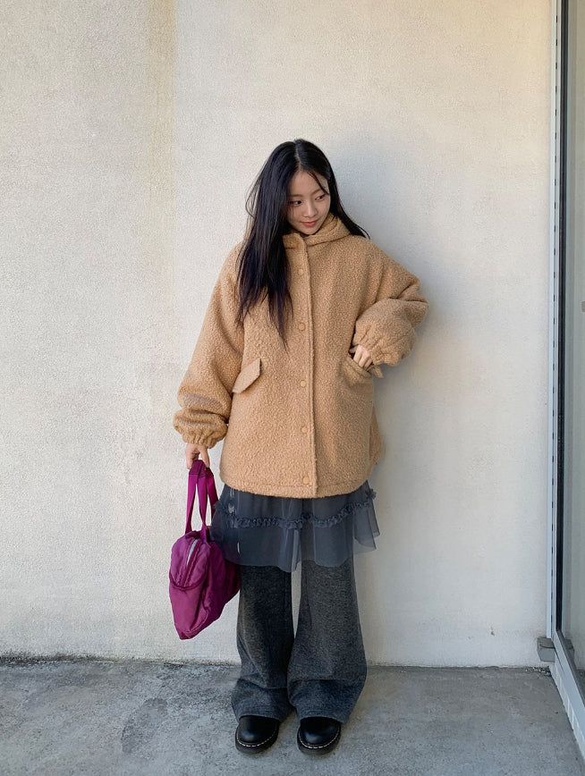 Syasdeulo Quilted Boucle Hood Half Coat Jacket