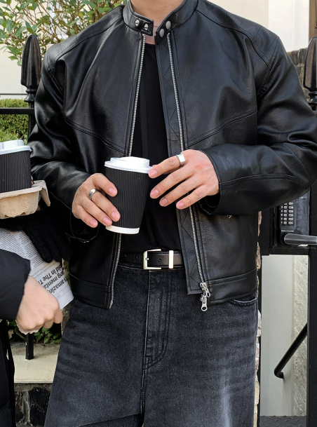 train Classic 2-WAY Leather Semi-Loose Fit Biker Jacket