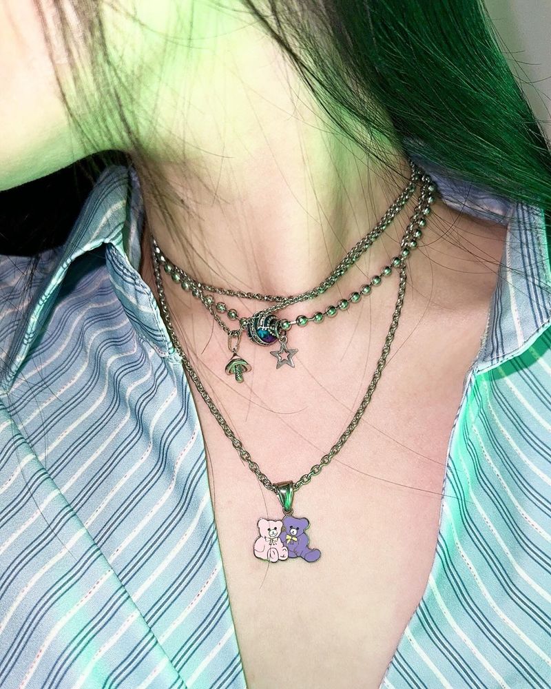 Pink&purple bear necklace