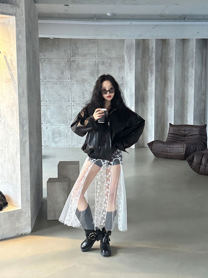 see-through lace long dress