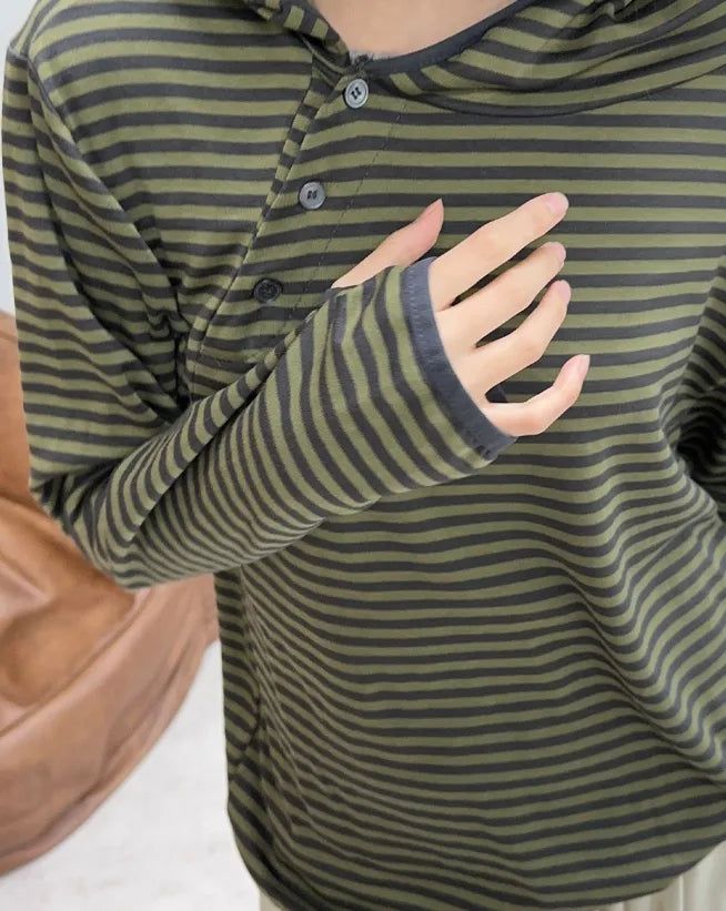 Peir Button Striped Hoodie