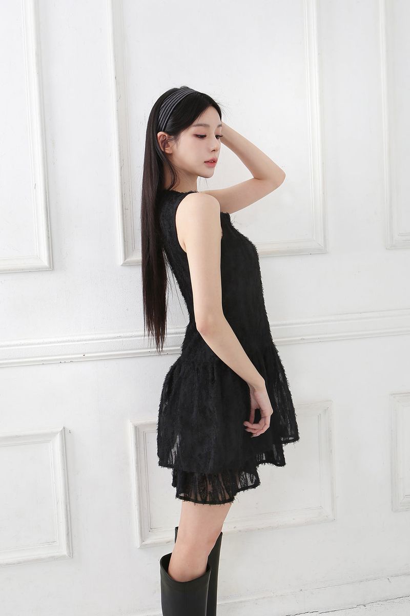 Double Frill Sleeveless Onepiece_black