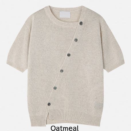 Bock Diagonal Button Linen Cardigan