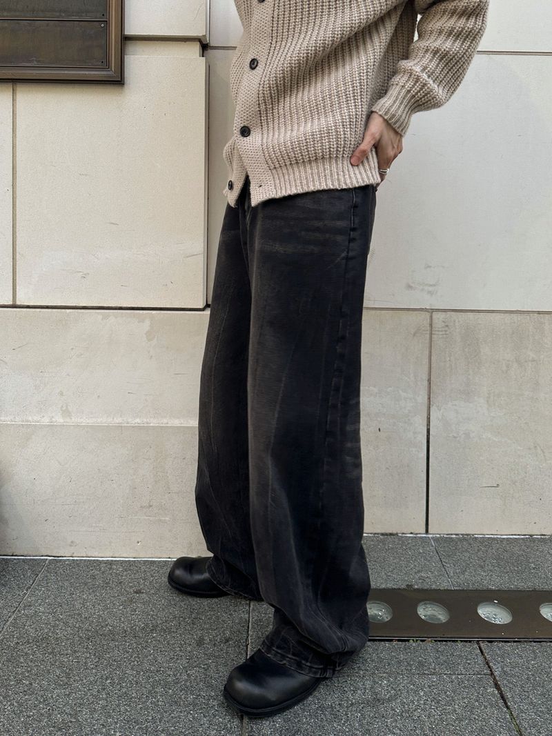 Jean Crack Washed Wide Denim