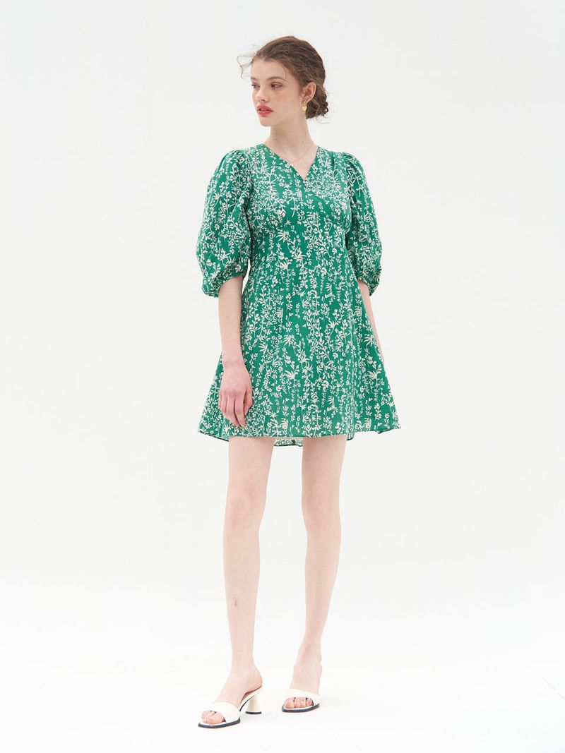 PUFF SLEEVES V NECK ONEPIECE_GREEN