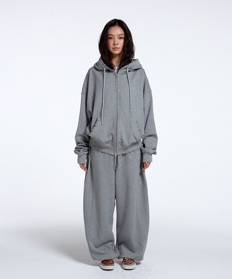 WASHED RUFFLE HOODIE ZIP-UP / MELANGE