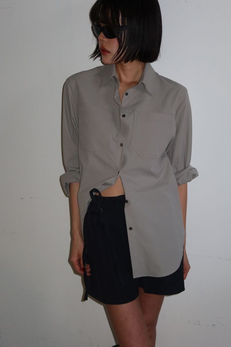 DOUBLE COLLAR SHIRT_KHAKI GRAY