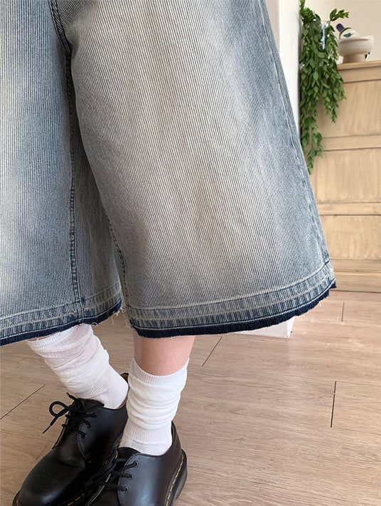 TEXTURE WIDE BERMUDA JEANS