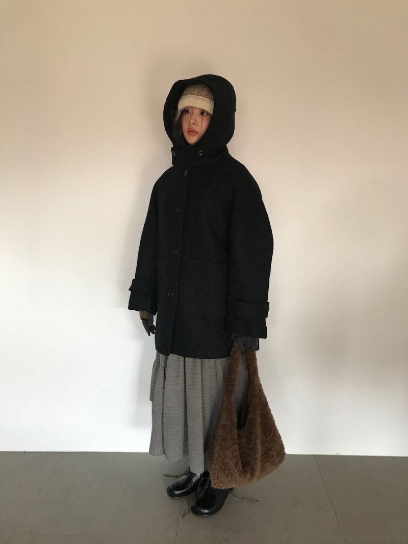 [MD Pick]Fine wool hooded half coat (2color)