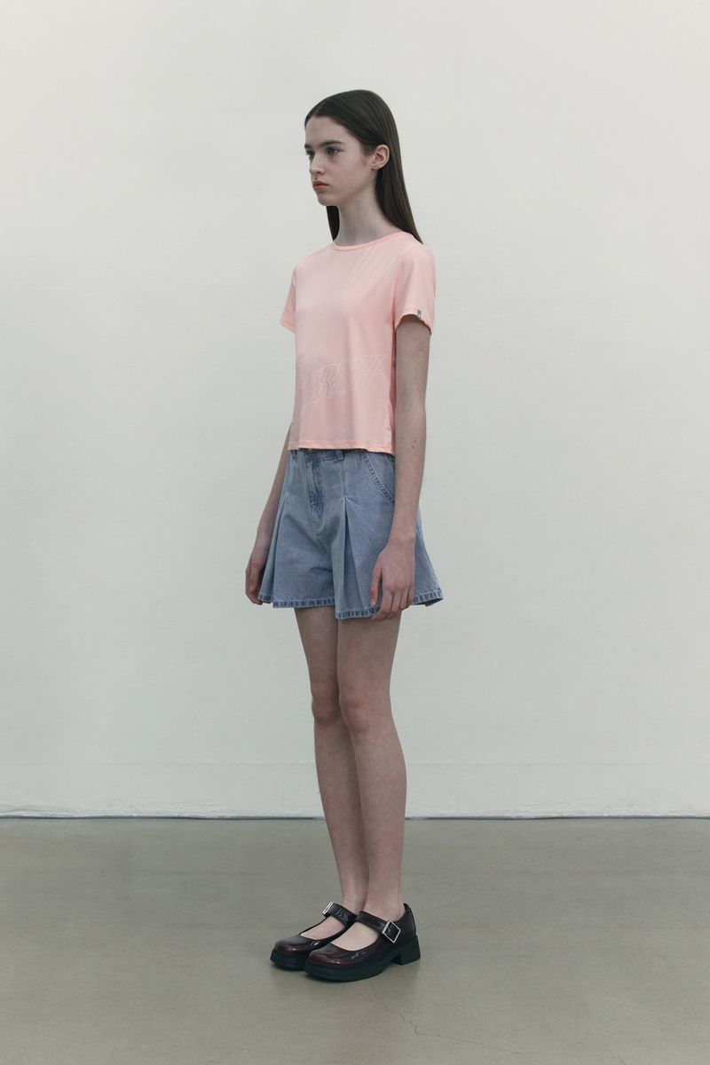 FLARE SHORT DENIM PANTS [BLUE]
