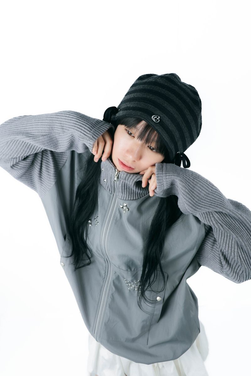 studs nylon knitzip hoodie(gray)
