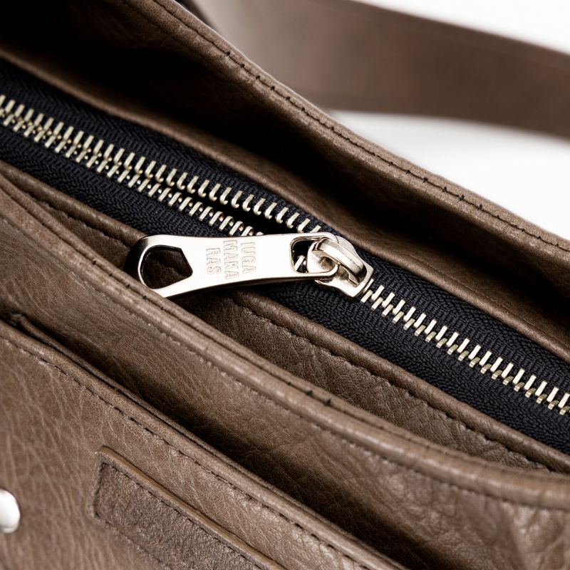 Studded Leather Shoulder Bag (Brown)