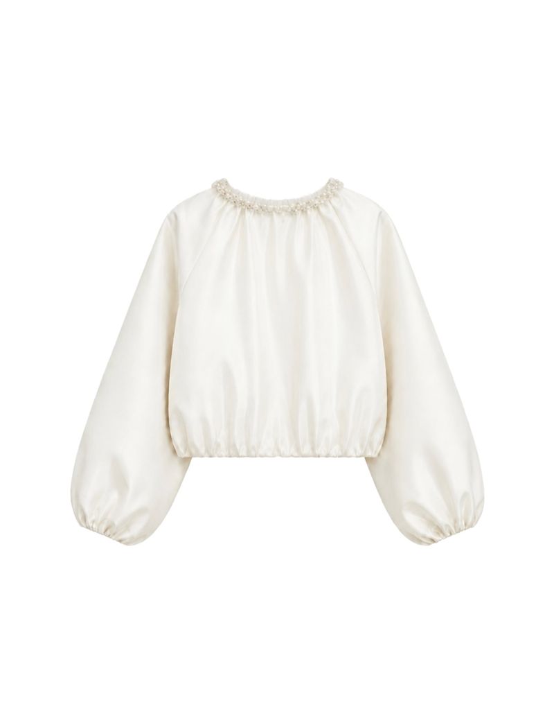 [PRE-FALL] Celie Pearl Trim Balloon Sleeve Zip-Up Blouson Ivory