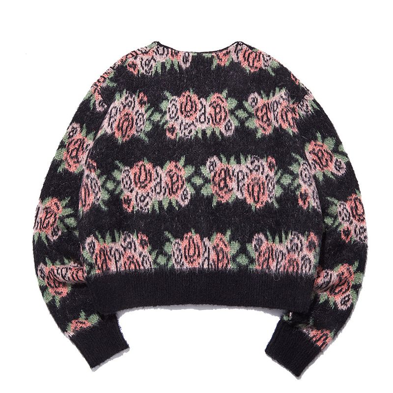 Flower Pattern Crop Cardigan_Black