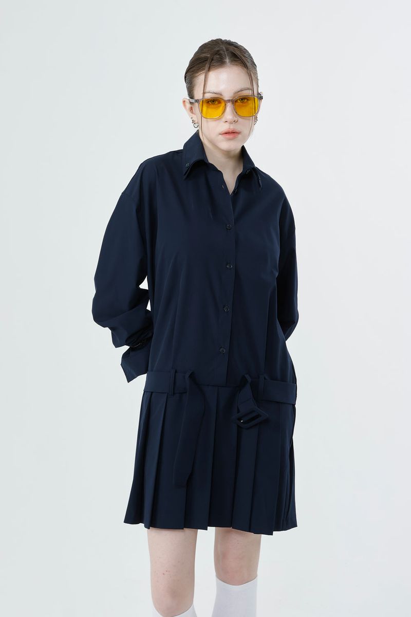 NEW LOW PLEATS DRESS_NAVY