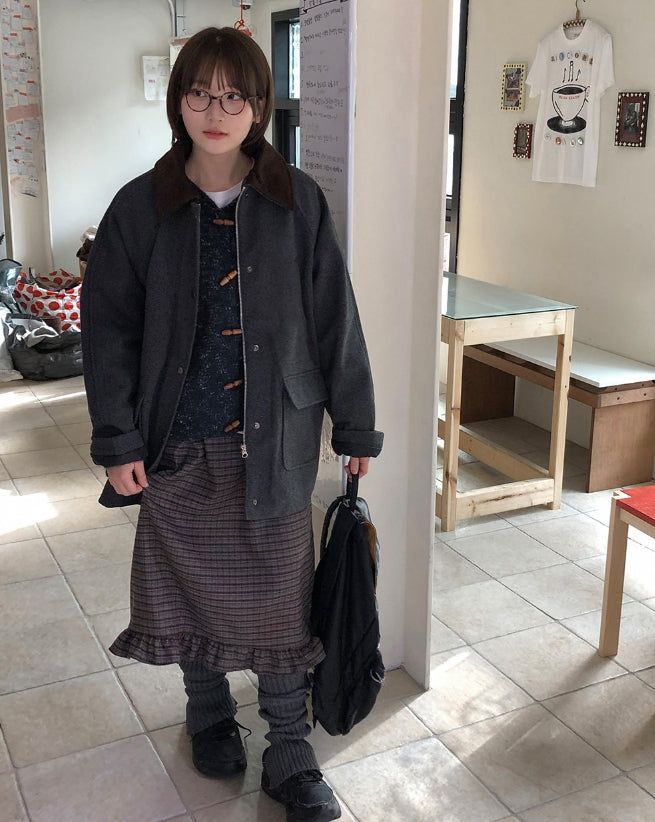 Endet Corduroy Collar Quilted Half Coat
