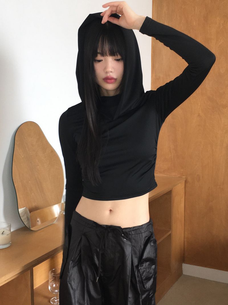 Bloomer draped slim crop hooded sweatshirt