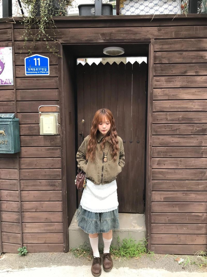 sear denim tiered skirt