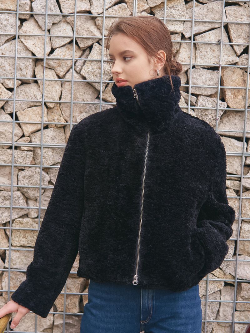 HIGHNECK FUR JACKET_BLACK