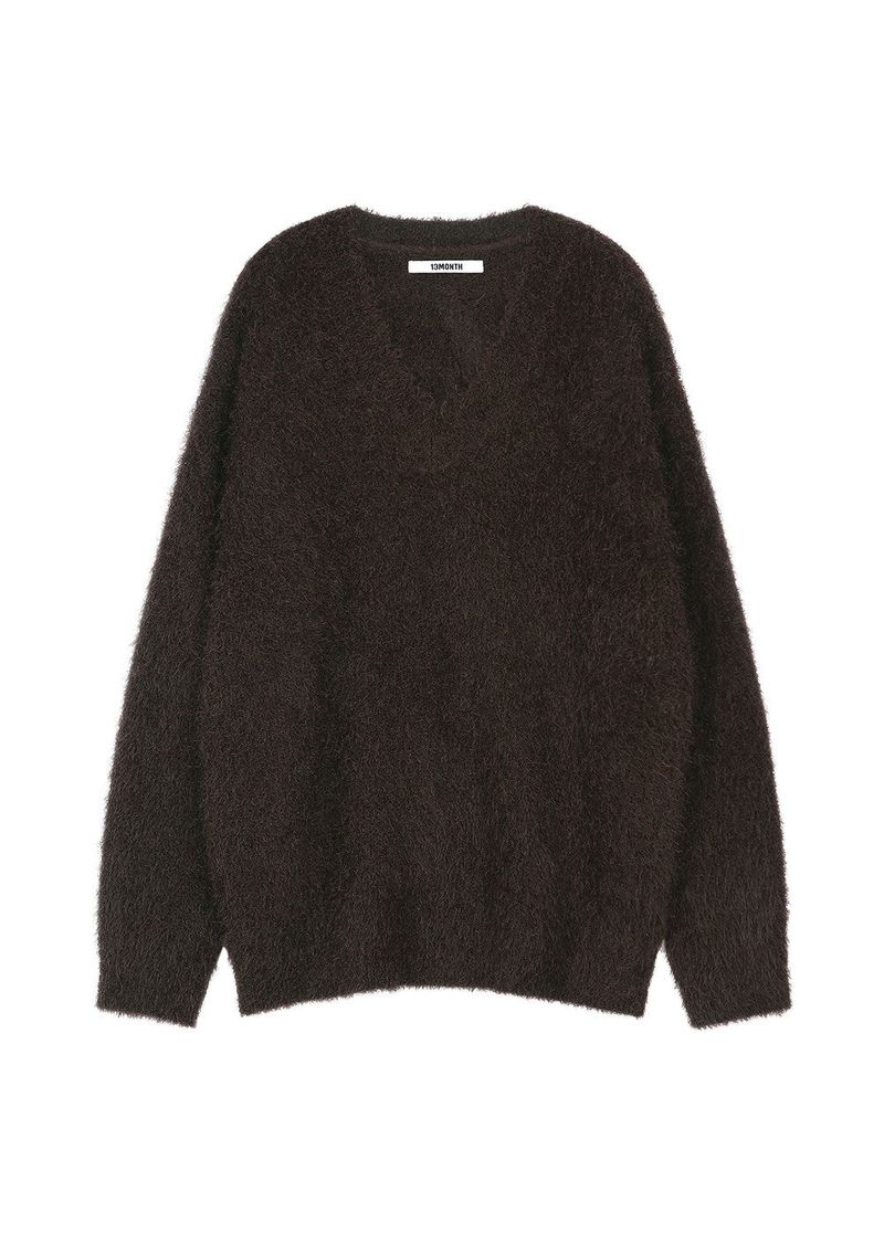 13MONTH（サーティーンマンス）の「ソフトファーVネックニットトップ (BROWN)（トップス）」