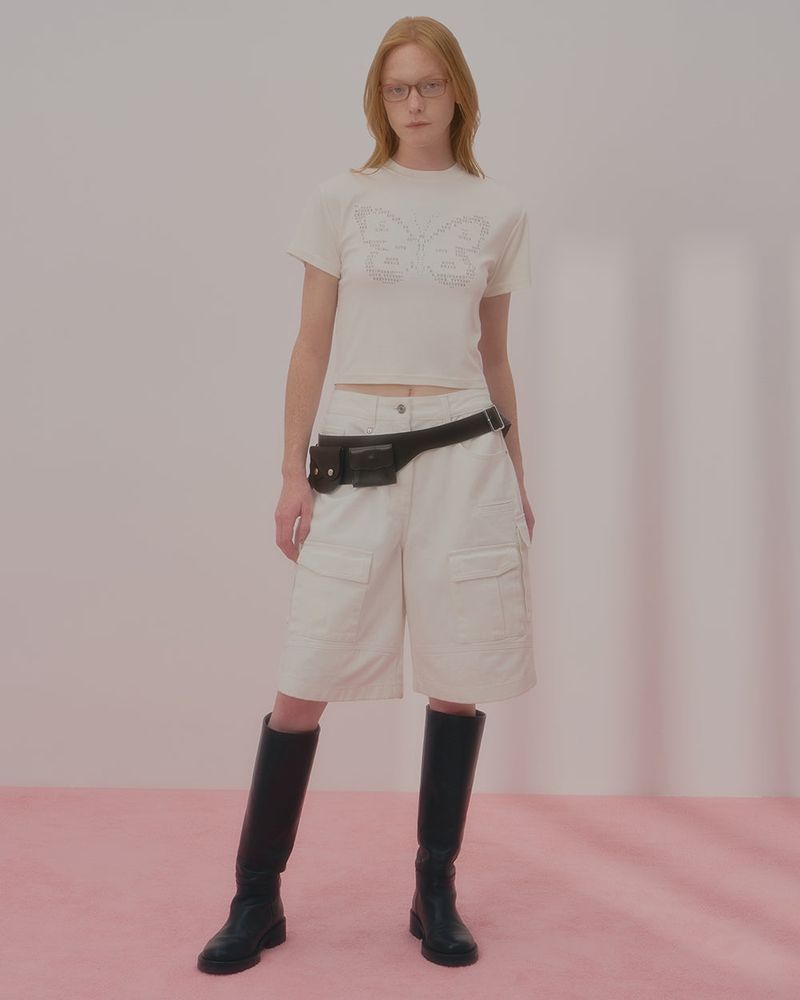 TEXT BUTTERFLY CROP TSHIRT-IVORY