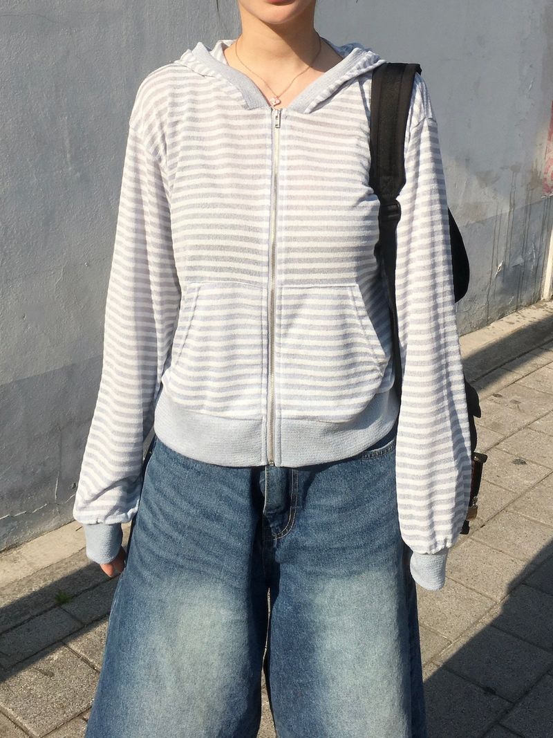 Stripe Summer Boucle Hood Zip-Up (3c)  