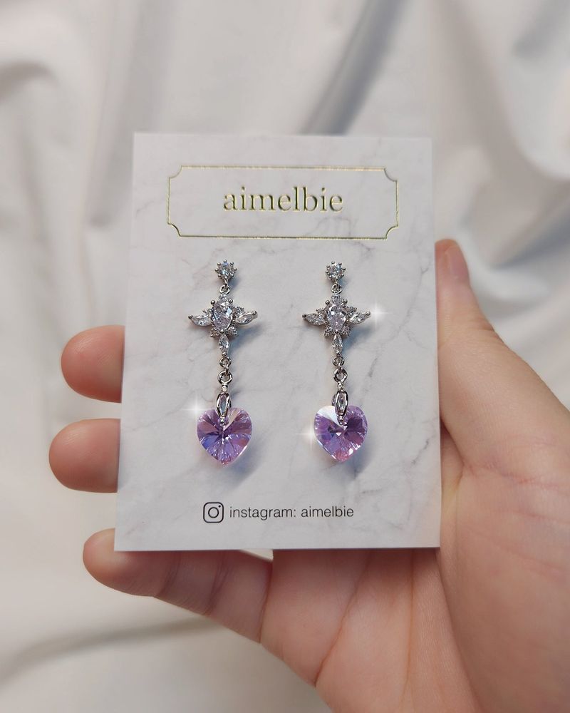Angelic Heart Crystal Earring - Violet
