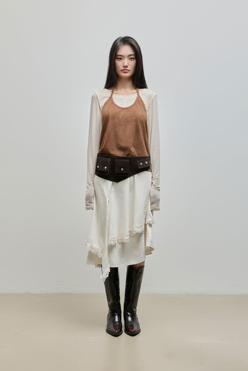 Unbalanced Lace Midi Skirt_Ivory