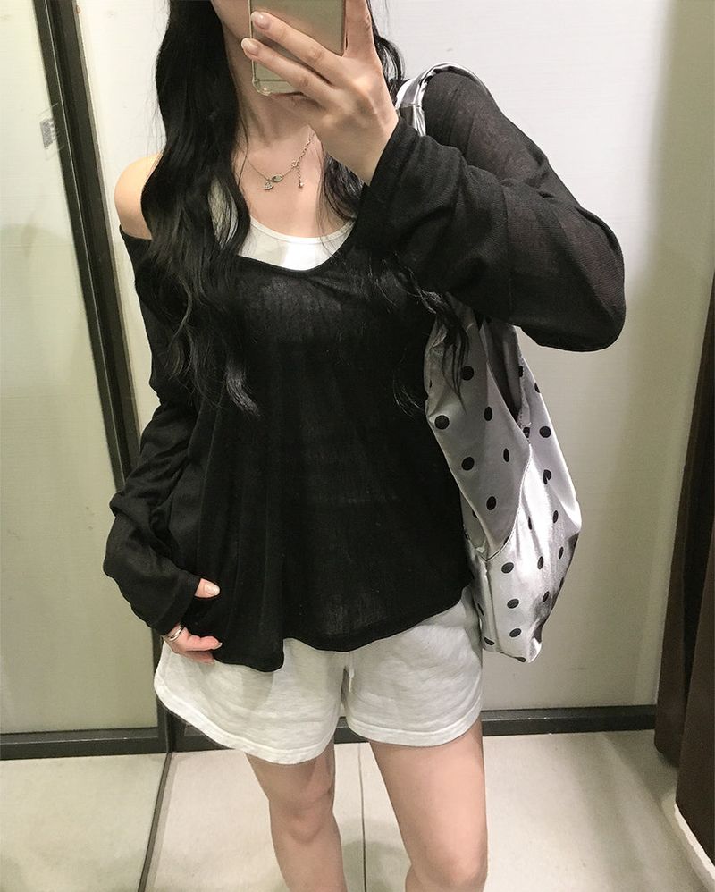 Deep V-neck Summer See-Through Knitwear (4 colors)