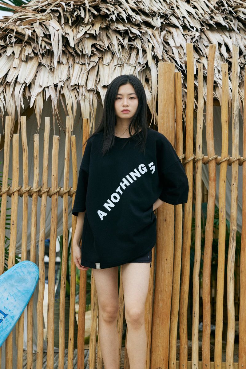 DIAGONAL PIN-KNIT 1/2 BOX TEE (Black)