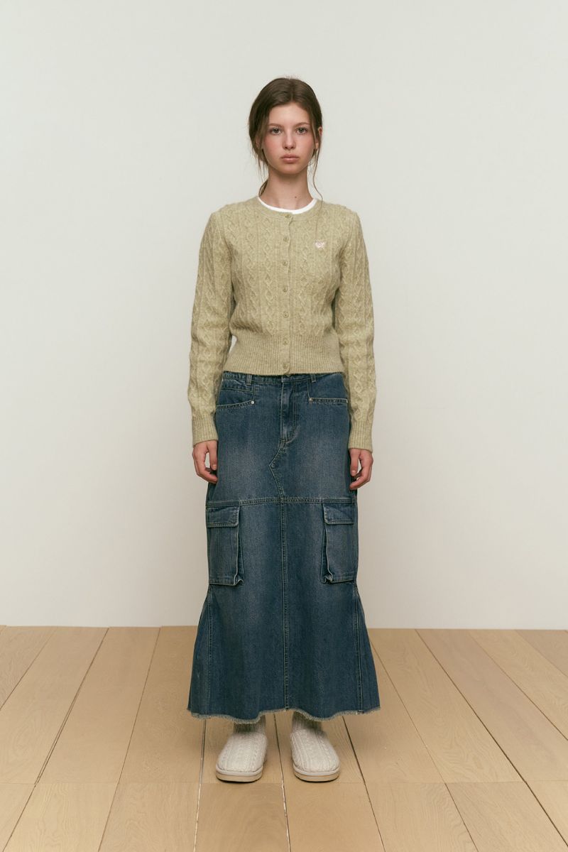 SMALL CHERRY CABLE KNIT CARDIGAN [GREEN]