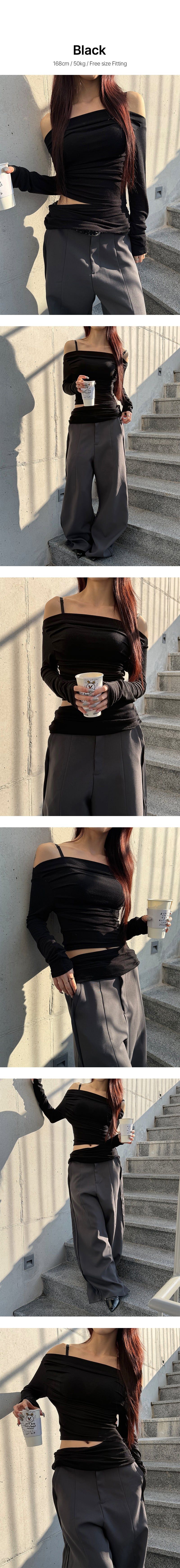 Strap off shoulder long sleeves(3color)