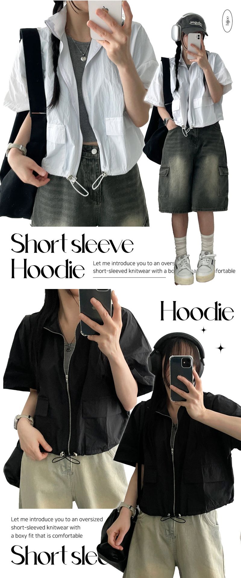 Juve High-Neck Nylon Cropped Short Sleeve Zip-Up