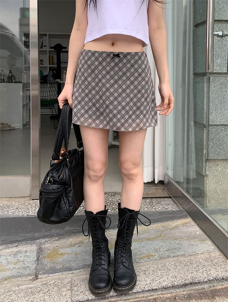 CHECK CHIFFON MINI SKIRT (4C)