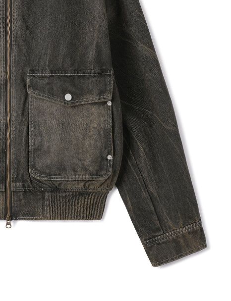Vintage washed balloon collar denim jacket