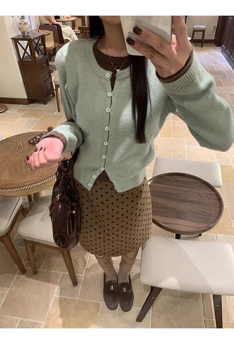 camel brown wool dot midi skirt