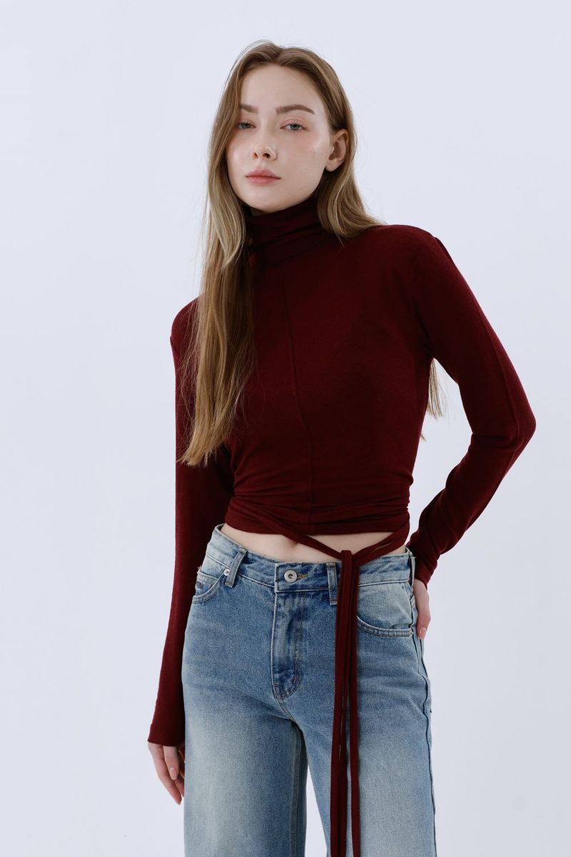 WOOL SPAN TURTLENECK T-SHIRT_BURGUNDY