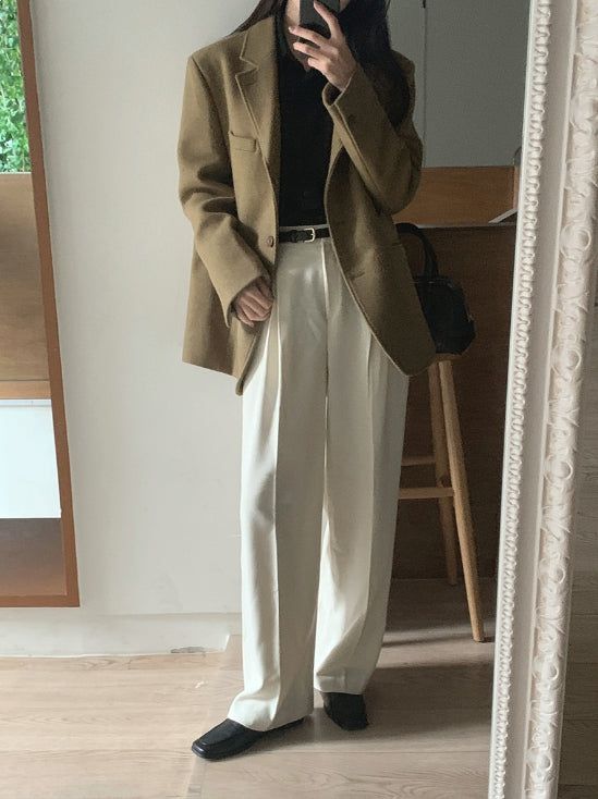 luch wool pintuck wide slacks